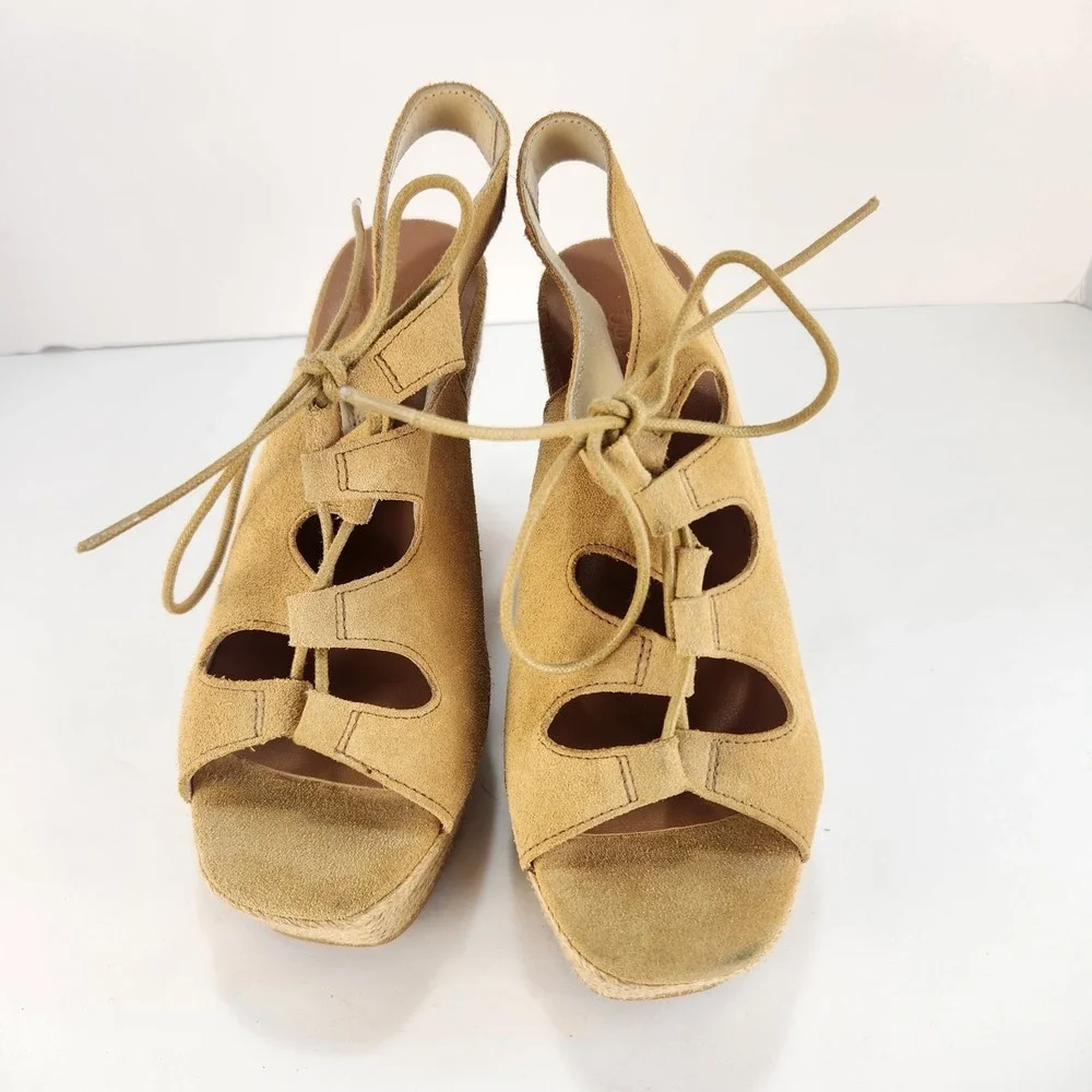 Andre Assous Women's Yellow Lace-up Platform Espadrilles Size 37 (6.5-7)